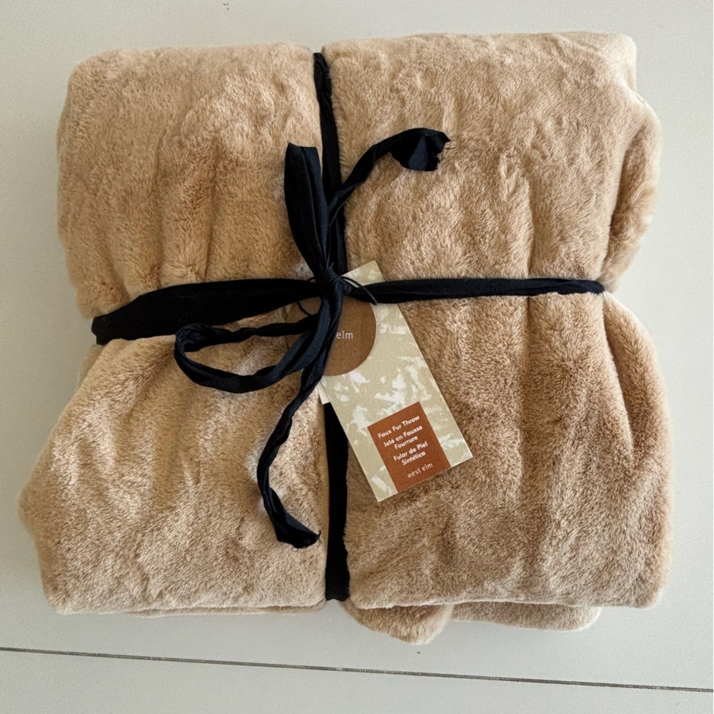 West Elm Faux Fur Throw in Warm Tan